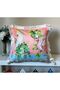 Pastel Pink Background Parrot Patterned Digital Printed Velvet Cushion Cover with Fringes - 5