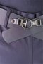 Women's Navy Blue Seasonal High-Waisted Belted Trousers with Slit Legs and Stone Detail - 6