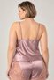 Women's Plus Size Dusty Rose Lace Detailed Satin Shorts Pajama Set - 3