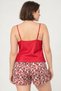 Women's Red Plus Size Satin Thin Straps & Lace Detailed Patterned Shorts Set - 3
