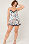 Women's Plus Size White Tropical Floral Print Lace Satin Shorts Pajama Set - 5
