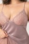 Women's Plus Size Powder Pink Thin Strap Ruffled Satin Nightgown - 3