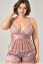 Women's Mink Plus Size Lace-Up Chest Flounce Stylish Satin Shorts Set - 4