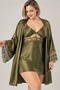 Women's Khaki Large Size Satin Nightgown Set with Transparent Panels, 2-Piece