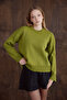 Green Crew Neck Oversized Women's Knit Sweater - 3