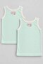 2-Piece Girls' Undershirt Set Mint Green, Mom Dad Love Printed Undershirt, Lace Trimmed Cotton Girls' Undershirt, Cotton 2-Piece Underwear Set, Gift Undershirt Set, Girls' Underwear Undershirt-19 - 2
