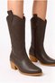 Matte Leather Embroidered Zipper Detailed Western Cowboy Boots Light Brown