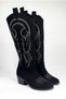 Embroidered Zipper Detailed Western Long Women's Cowboy Boots Black - 6