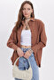 Women's Oversize Wide Cut Wrinkle Detail Long Sleeve Textured Brown Shirt
