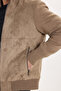 Men's relax fit casual cut stand collar zippered lined suede look knitwear mink coat with sleeve pockets - 4