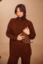 Women's Half Zipper Wide Collar Hijab 2-Piece Knitwear Set 4816 Brown - 3