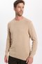 Men's Slim Fit Crew Neck Honeycomb Print Cream Knitwear Sweater - 4