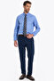 Men's Slim Fit Non-Iron Cotton Long Sleeve Tie Collar Blue Shirt - 2
