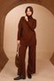 Women's Half Zipper Wide Collar Hijab 2-Piece Knitwear Set 4816 Brown - 5