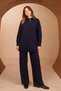 Women's Half Zipper Wide Collar Hijab 2-Piece Knitwear Set 4816 Navy Blue - 2
