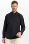 Men's Slim Fit Slim-Cut Long Sleeve Cotton Oxford Texture Easy-Iron Black Button-Down Collar Shirt - 5
