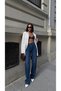 Women's Dark Blue Washed Wide Leg Long Lycra Jean Denim Trousers Jessi̇ca-Kymavi̇ - 3