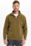 Unisex relax fit comfortable cut cotton fleece lined half zip green high neck sweatshirt - 5