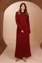 Women's Vertical Geometric Embossed Knitted Patterned Maxi Knitwear Dress 8508 Claret Red - 5