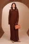 Women's Vertical Geometric Embossed Knitted Patterned Maxi Knitwear Dress 8508 Brown