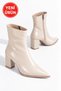 Lunax Women's Patent Leather Pointed Toe Thick Heel Side Zipper Heeled Boots