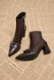 Pointed Toe Double Buckle Detail Brown Short Thick-Heeled Women's Boots - 2