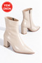 Women's Pointed Toe Thick Heel Side Zipper Heeled Boots