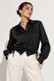 Women's 100% Satin Shiny Textured Long Sleeve Shirt Set with Gathered Tie Detail, 2-Piece - 6