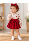 Heart Patterned Baby Girl Bodysuit, Bandana and Skirt Set - 2