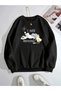 3 Thread Black Sleeper Cat's Printed Oversize Crew Neck Sweatshirt