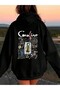 3 İplik Coraline Winter Sweatshirt - Black Printed Oversize Hooded Hoodie