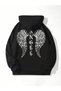 3 Thread Angel Wings Design Sweatshirt - Black Printed Oversize Hoodie