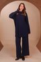 Women's Embossed Geometric Knitted Patterned Hijab 2-Piece Knitwear Set 8567 Navy Blue - 8