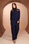 Women's Vertical Ribbed High Collar 2-Piece Hijab Knitwear Set 8615 Navy Blue - 4