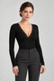 Soft Viscose Fabric Cupped Lace V-Neck Long Sleeve Blouse - 2