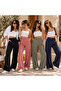 Khaki High Waist Palazzo Pants Wide Leg with Pockets Office Stylish Fabric Trousers - 6