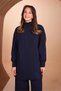Women's Vertical Ribbed High Collar 2-Piece Hijab Knitwear Set 8615 Navy Blue - 3