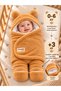 Openable Feet Brown Welsoft Winter Baby Blanket Swaddle and Sleeping Bag 0-6 Months – Soft Plush Swaddle with Ears