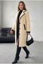 Women's Lined Pocketed Plush Winter Coat with Leather Details - 4