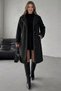 Women's Lined Pocketed Plush Winter Coat with Leather Details - 4