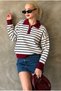 Women's Striped Half-Zip Polo Collar Knit Sweater