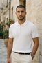 Men's Trendy Striped White Polo Collar Knitwear T-Shirt - 5