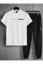 3 İplik Balance Line T-Shirt Sweatpants - White Black Jogger T-Shirt Bottom Top Set Oversize Crew Neck - 2