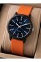 Men's Orange Silicone Cord Navy Blue Dial 10 Bar Wristwatch with 2 Year Warranty