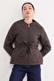 Waterway Patterned Belted Quilted Zippered Coat - 6