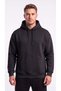 Men's Black Cold-Resistant Hooded 3-Yarn Sweatshirt with Side Pockets