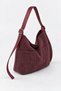 Burgundy Suede Women's Hobo Shoulder Bag with Double Front Pockets and Adjustable Strap - 2
