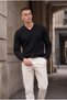 Parma V-Neck Men's Knit Sweater - Black - 6