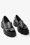 Black Patent Leather Genuine Leather Thick Sole Women's Loafer Shoes