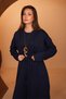 Women's Knitwear Fabric Belted Basic 3-Piece Abaya Set 8617 Navy Blue - 3